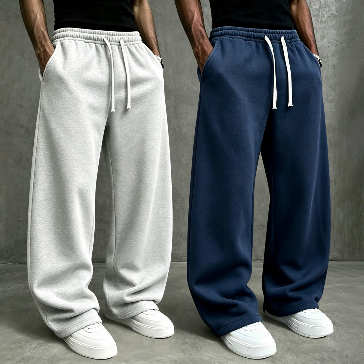 American High Street Knitted Wide Leg Sweatpants for Boys, Trendy Brand, Loose Large Straight Tube, Hanging Feeling, Sports Pants, Drawstring, Elastic Waist, Versatile