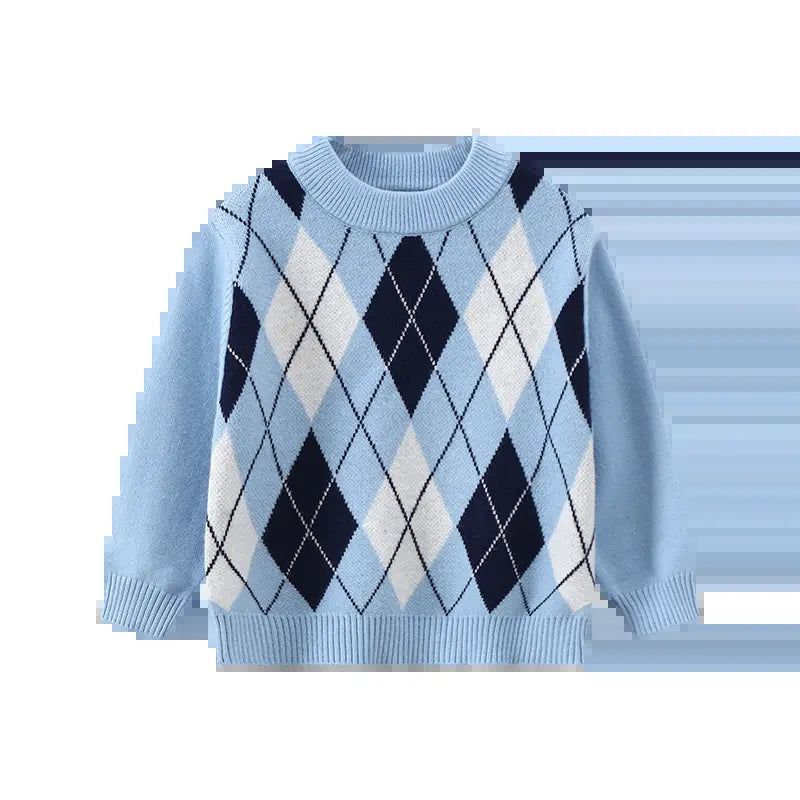 #Sohochic Boys' 3-Piece Classic Crew Neck Long-Sleeve Warm Knitted Top Set - Festive Preppy Diamond-Pattern Autumn Winter Clothing for 3-4 Years Old Kids