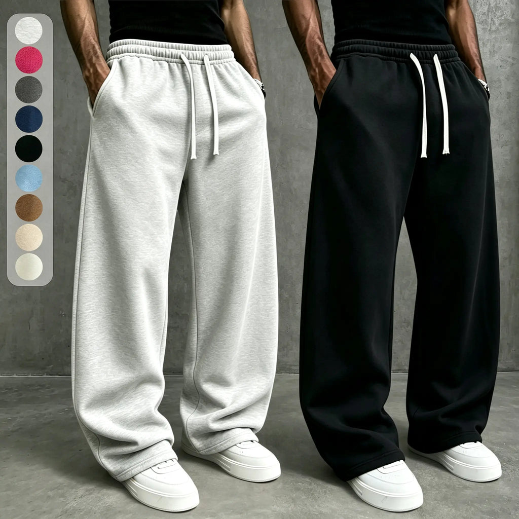 American High Street Knitted Wide Leg Sweatpants for Boys, Trendy Brand, Loose Large Straight Tube, Hanging Feeling, Sports Pants, Drawstring, Elastic Waist, Versatile