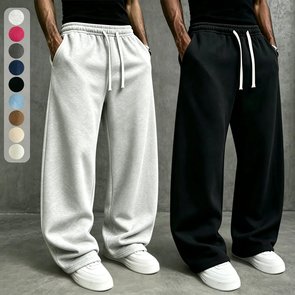 American High Street Knitted Wide Leg Sweatpants for Boys, Trendy Brand, Loose Large Straight Tube, Hanging Feeling, Sports Pants, Drawstring, Elastic Waist, Versatile