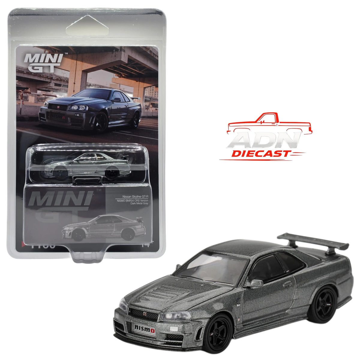 Mini GT Nissan Skyline GT-R Dark Metal Gray (NISMO BNR34 CRS Version) - Diecast 1:64