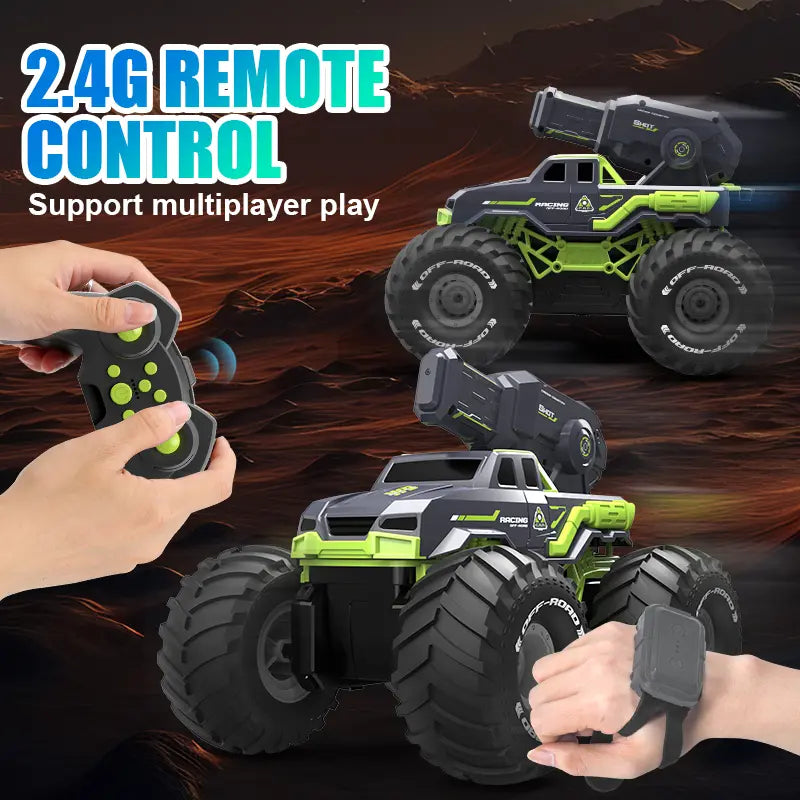 Unisex RC 4WD Amphibious Water Cannon Truck for Hobbyists, Remote Control Beach Toy, Built-In Batteries, 10M Range, Dual Control, Massive Off-Road Tires, Durable Design, Powerful Water Cannon, Rc Cars