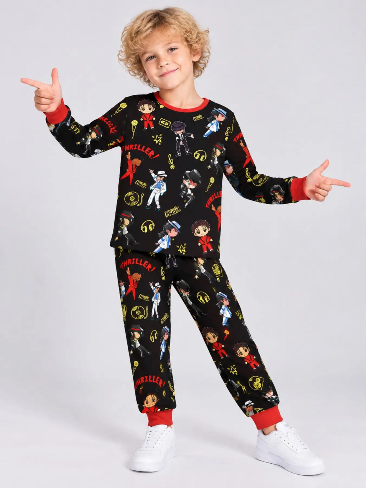Halloween Kids Print Long Sleeve Pajama Set, Ghost Print Pajamas, Soft Fabric, Fall Winter Sleepwear, Ages 5-14