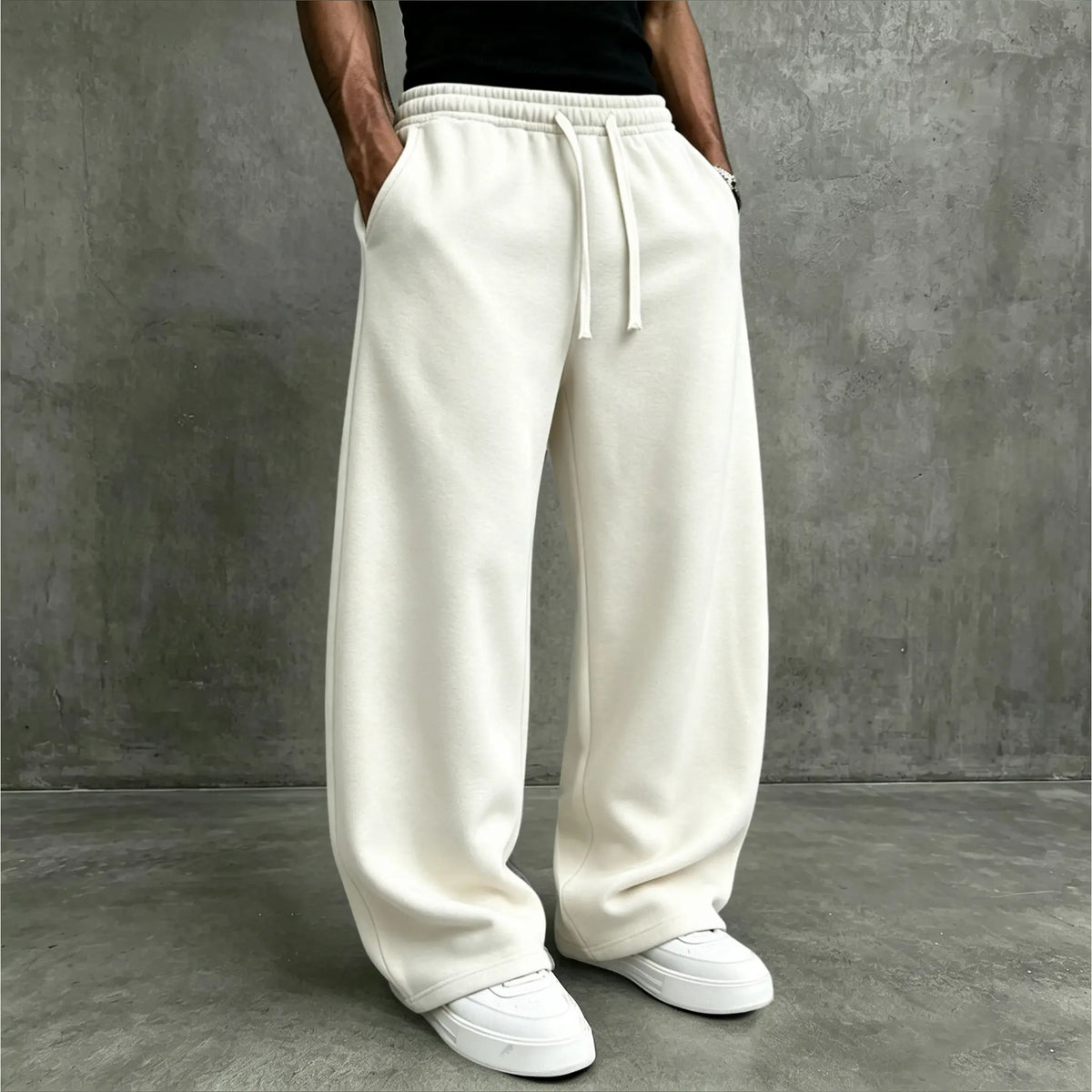 American High Street Knitted Wide Leg Sweatpants for Boys, Trendy Brand, Loose Large Straight Tube, Hanging Feeling, Sports Pants, Drawstring, Elastic Waist, Versatile