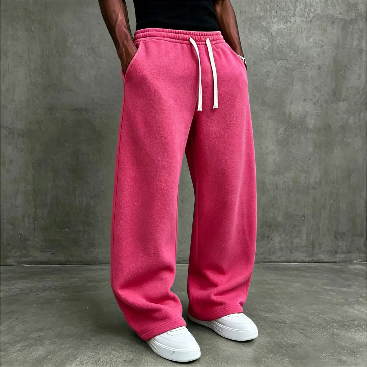 American High Street Knitted Wide Leg Sweatpants for Boys, Trendy Brand, Loose Large Straight Tube, Hanging Feeling, Sports Pants, Drawstring, Elastic Waist, Versatile