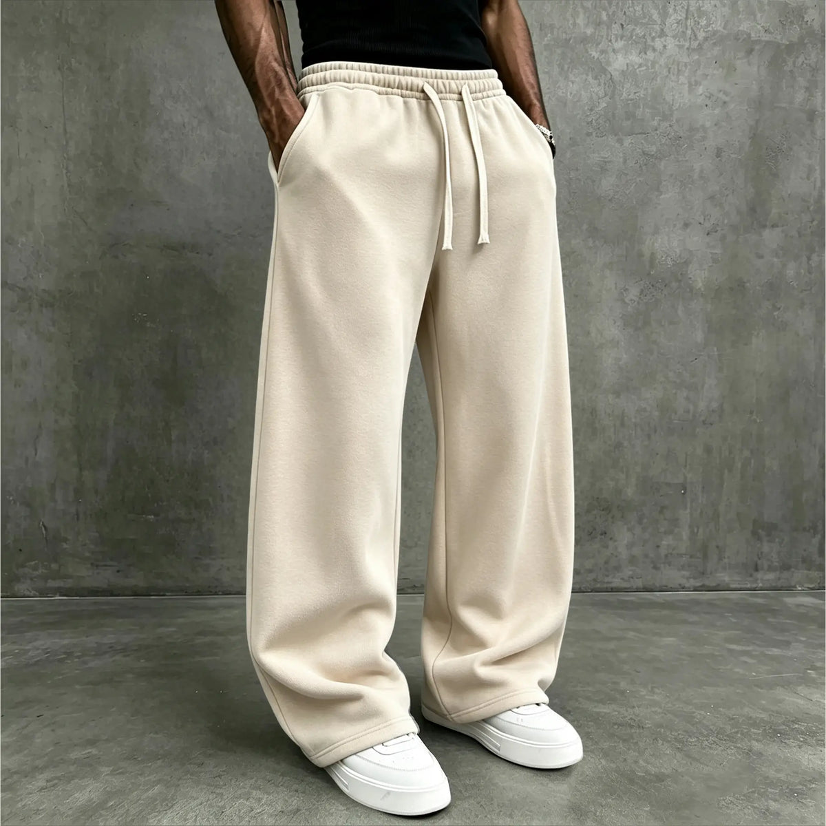 American High Street Knitted Wide Leg Sweatpants for Boys, Trendy Brand, Loose Large Straight Tube, Hanging Feeling, Sports Pants, Drawstring, Elastic Waist, Versatile