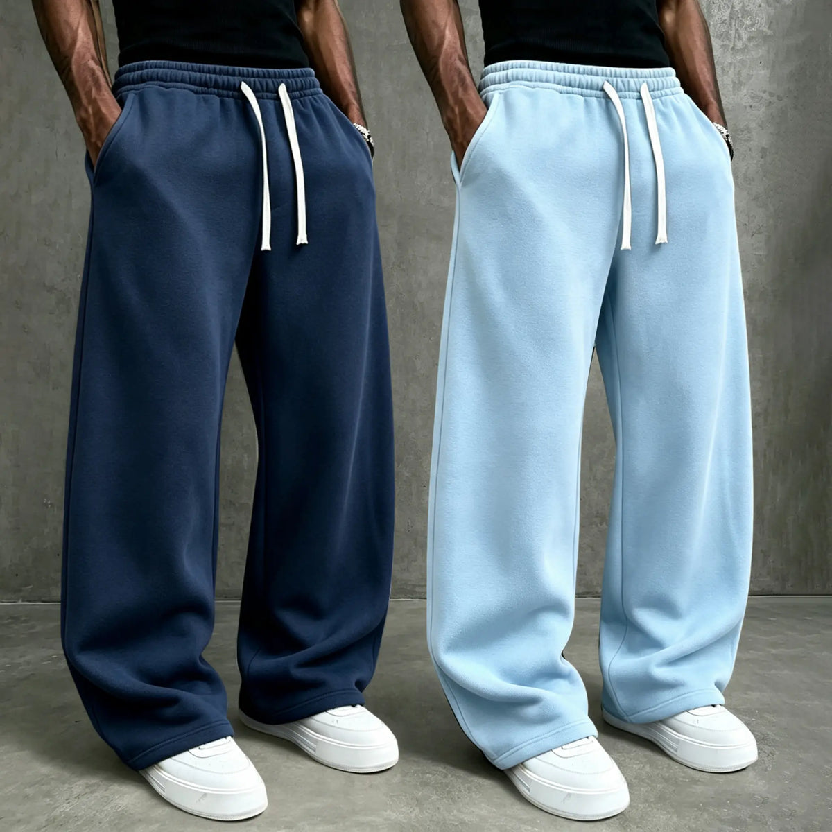 American High Street Knitted Wide Leg Sweatpants for Boys, Trendy Brand, Loose Large Straight Tube, Hanging Feeling, Sports Pants, Drawstring, Elastic Waist, Versatile