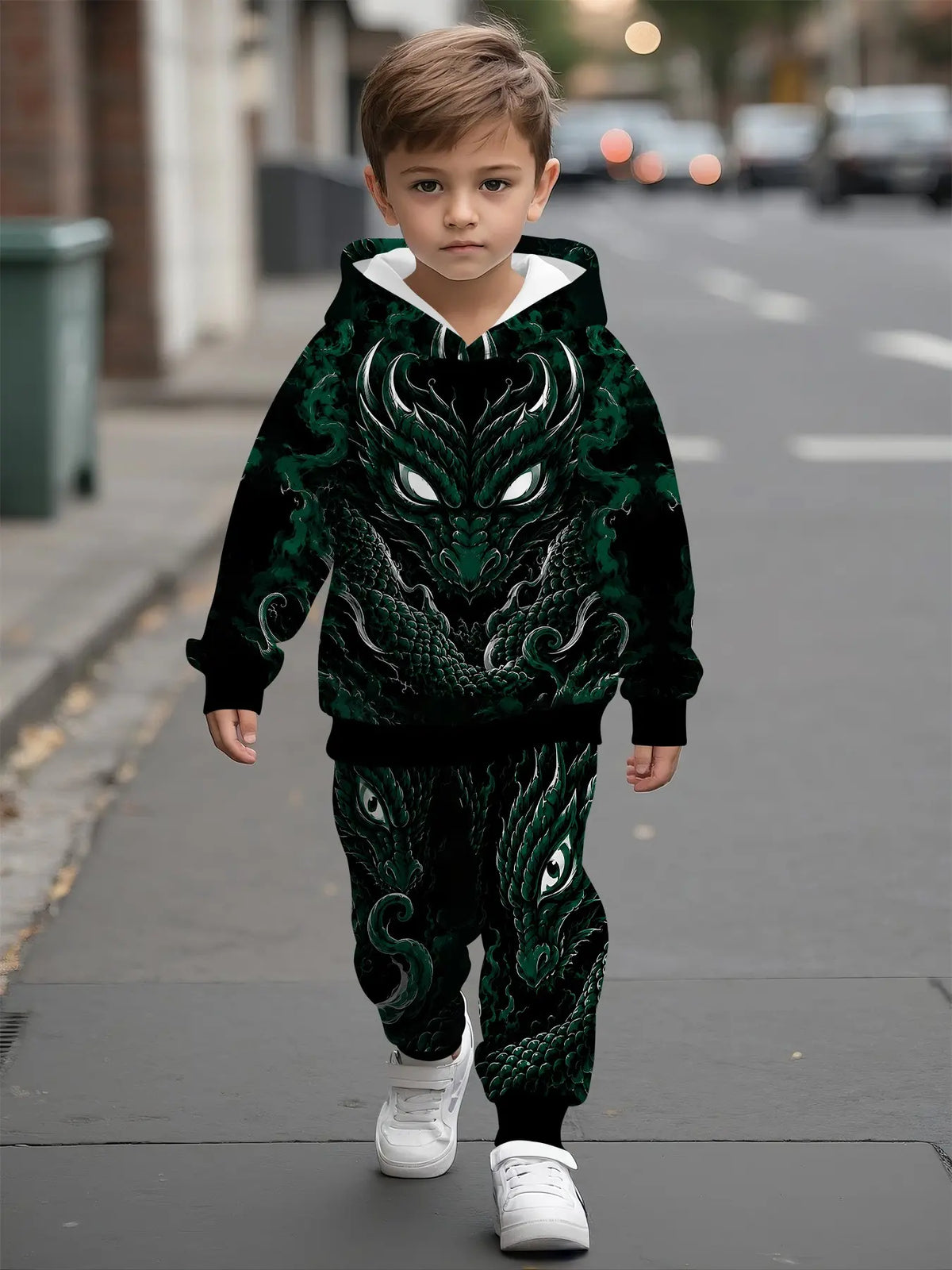 Full-Print Hooded Sweatshirt Matching Set, Spider Web Mask Digital Print, Casual Comfy Daily Outfit, Trendy Versatile Gift for Kids Boys, Graphic Print Set