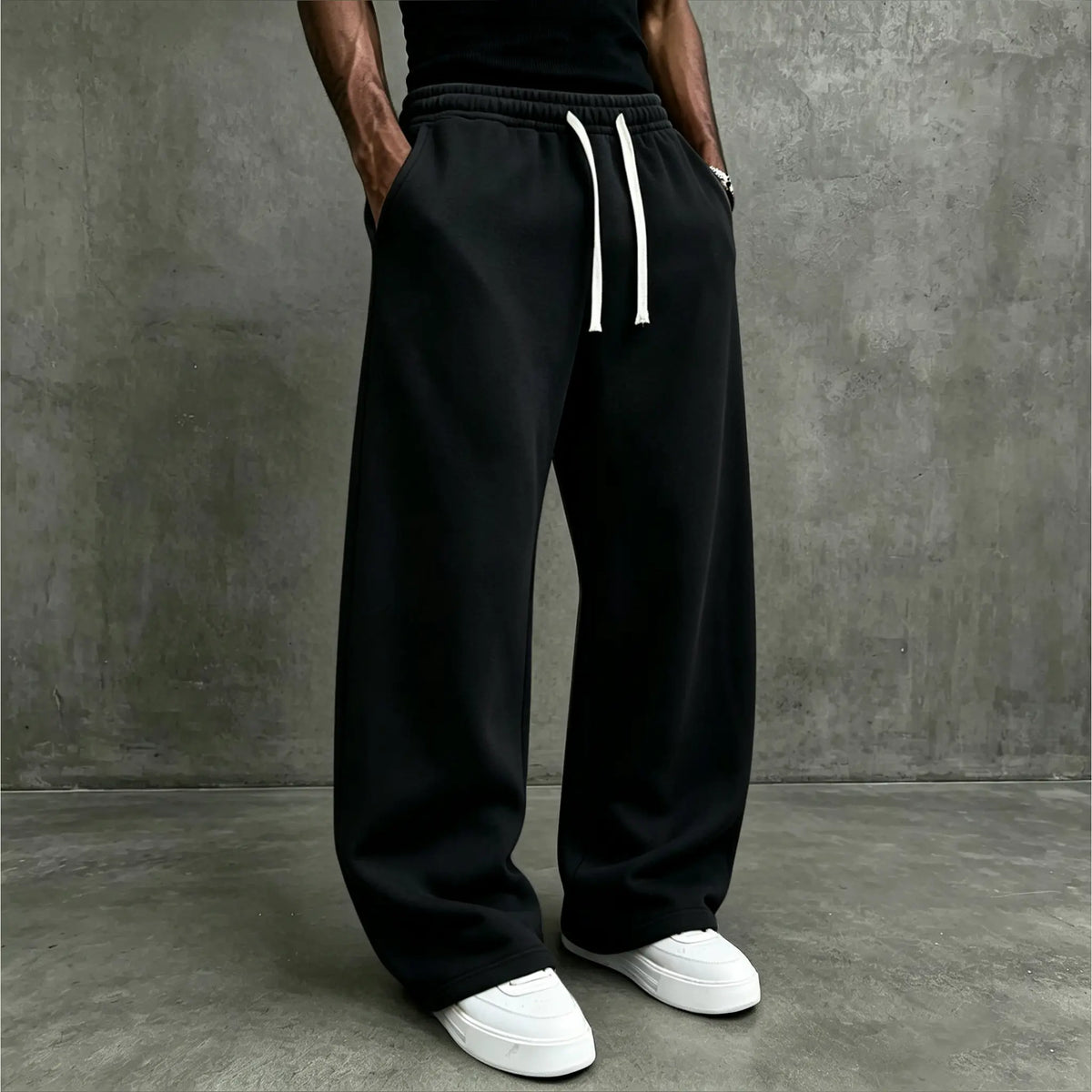 American High Street Knitted Wide Leg Sweatpants for Boys, Trendy Brand, Loose Large Straight Tube, Hanging Feeling, Sports Pants, Drawstring, Elastic Waist, Versatile