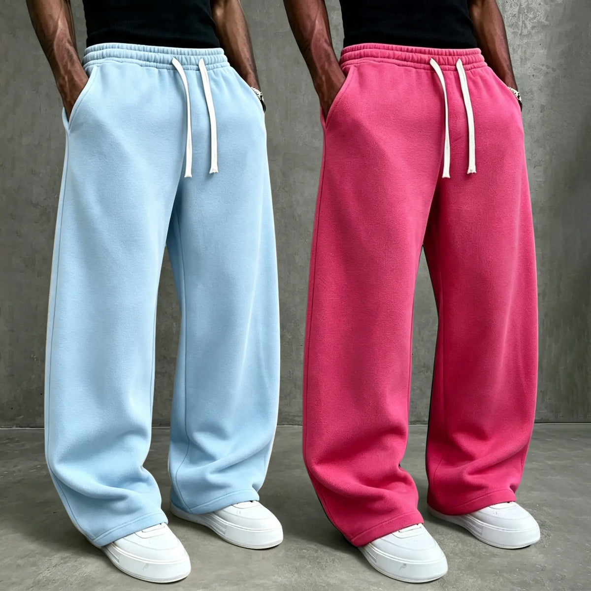 American High Street Knitted Wide Leg Sweatpants for Boys, Trendy Brand, Loose Large Straight Tube, Hanging Feeling, Sports Pants, Drawstring, Elastic Waist, Versatile