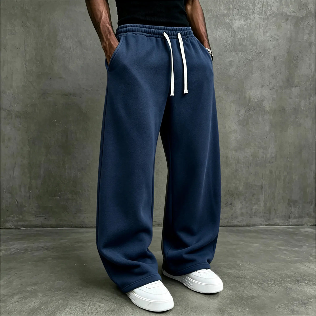 American High Street Knitted Wide Leg Sweatpants for Boys, Trendy Brand, Loose Large Straight Tube, Hanging Feeling, Sports Pants, Drawstring, Elastic Waist, Versatile
