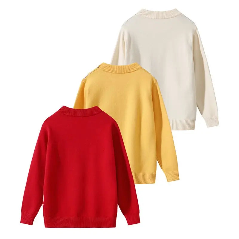 #Sohochic Boys' 3-Piece Classic Crew Neck Long-Sleeve Warm Knitted Top Set - Festive Preppy Diamond-Pattern Autumn Winter Clothing for 3-4 Years Old Kids