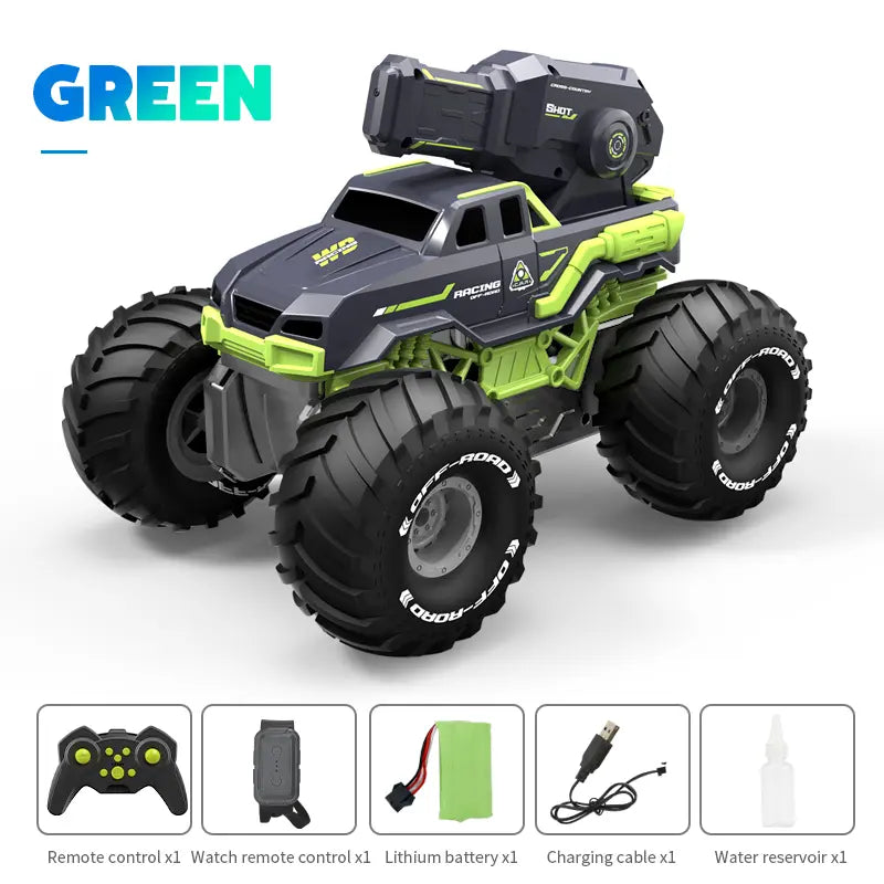 Unisex RC 4WD Amphibious Water Cannon Truck for Hobbyists, Remote Control Beach Toy, Built-In Batteries, 10M Range, Dual Control, Massive Off-Road Tires, Durable Design, Powerful Water Cannon, Rc Cars