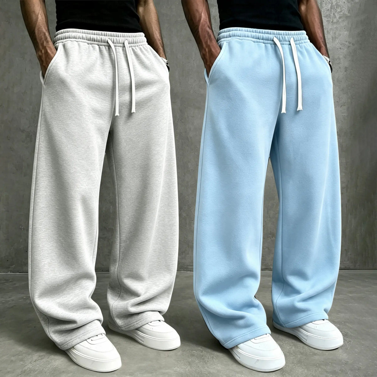 American High Street Knitted Wide Leg Sweatpants for Boys, Trendy Brand, Loose Large Straight Tube, Hanging Feeling, Sports Pants, Drawstring, Elastic Waist, Versatile