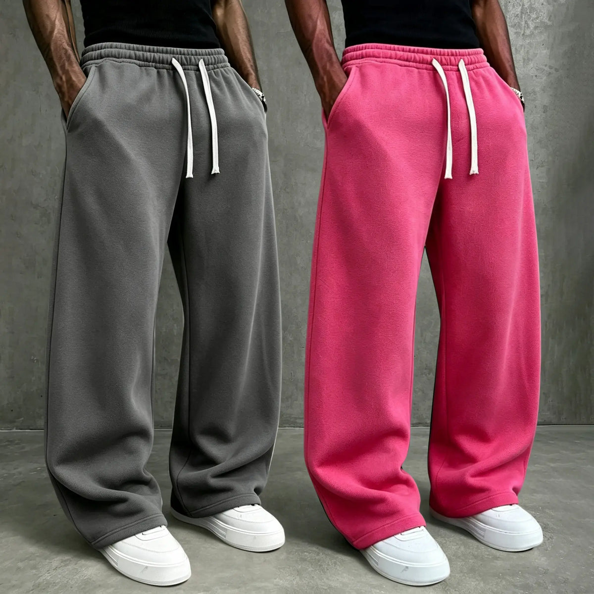 American High Street Knitted Wide Leg Sweatpants for Boys, Trendy Brand, Loose Large Straight Tube, Hanging Feeling, Sports Pants, Drawstring, Elastic Waist, Versatile