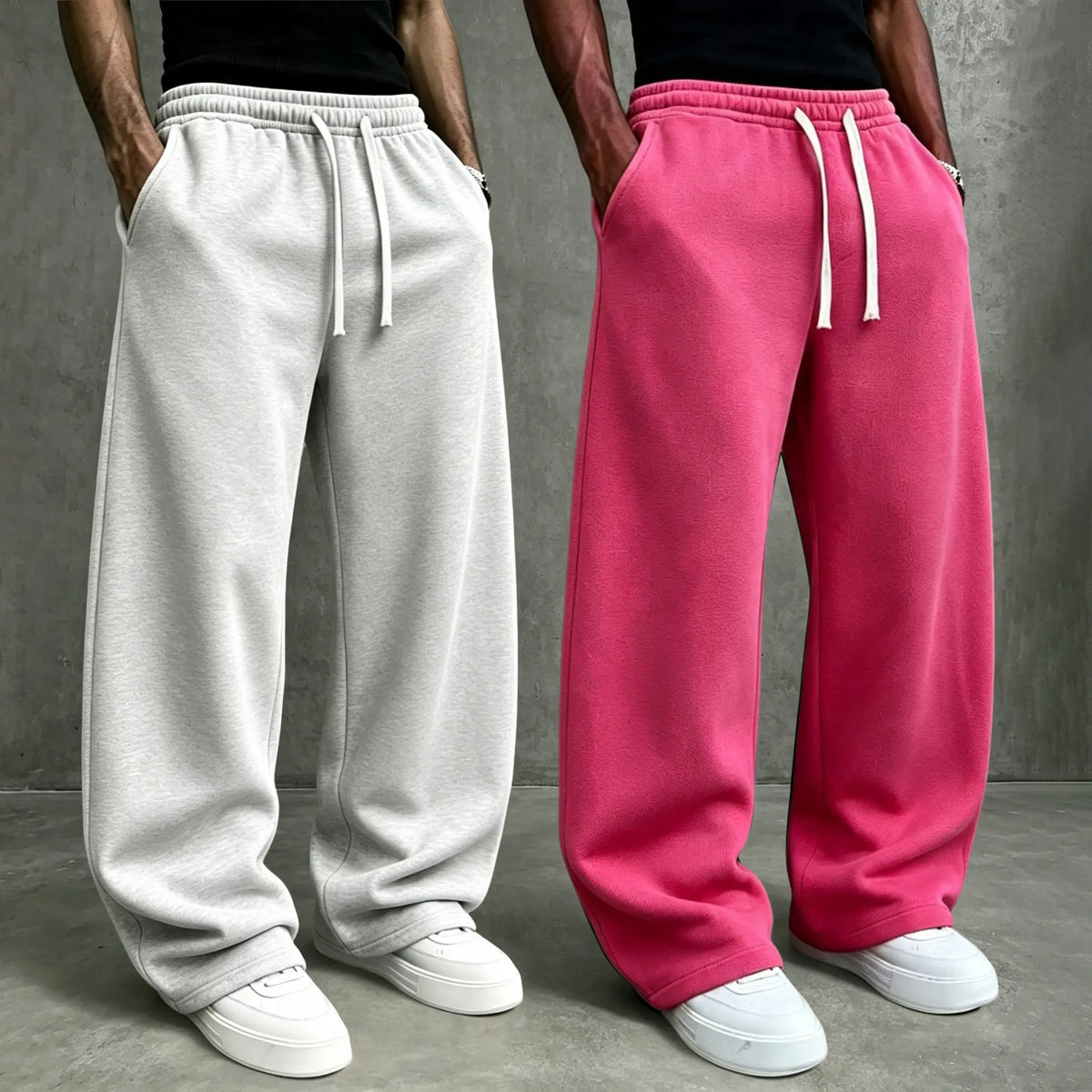 American High Street Knitted Wide Leg Sweatpants for Boys, Trendy Brand, Loose Large Straight Tube, Hanging Feeling, Sports Pants, Drawstring, Elastic Waist, Versatile