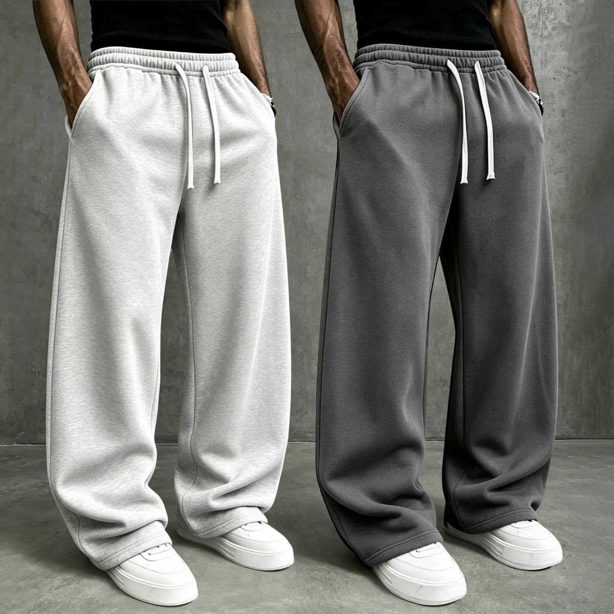 American High Street Knitted Wide Leg Sweatpants for Boys, Trendy Brand, Loose Large Straight Tube, Hanging Feeling, Sports Pants, Drawstring, Elastic Waist, Versatile