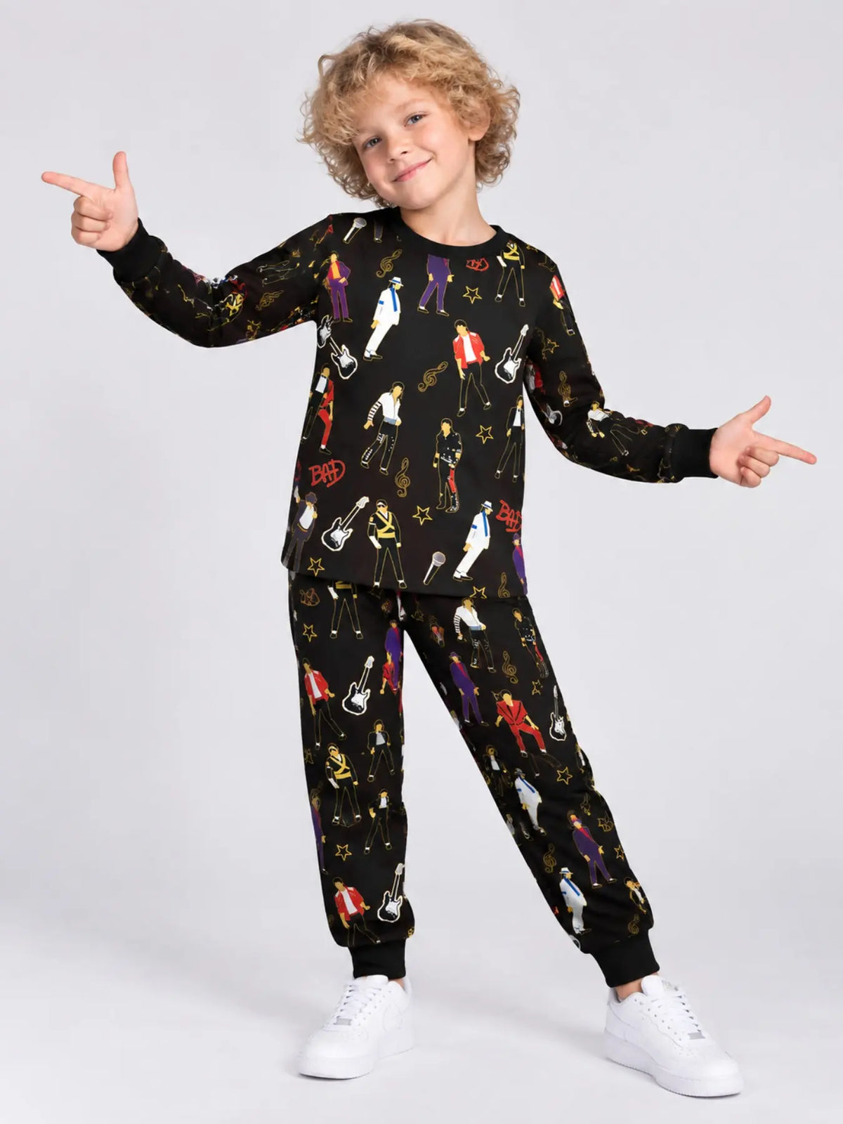 Halloween Kids Print Long Sleeve Pajama Set, Ghost Print Pajamas, Soft Fabric, Fall Winter Sleepwear, Ages 5-14