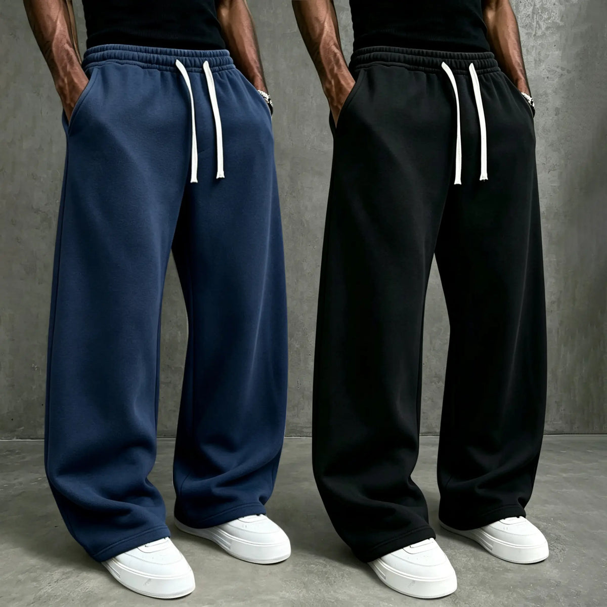 American High Street Knitted Wide Leg Sweatpants for Boys, Trendy Brand, Loose Large Straight Tube, Hanging Feeling, Sports Pants, Drawstring, Elastic Waist, Versatile