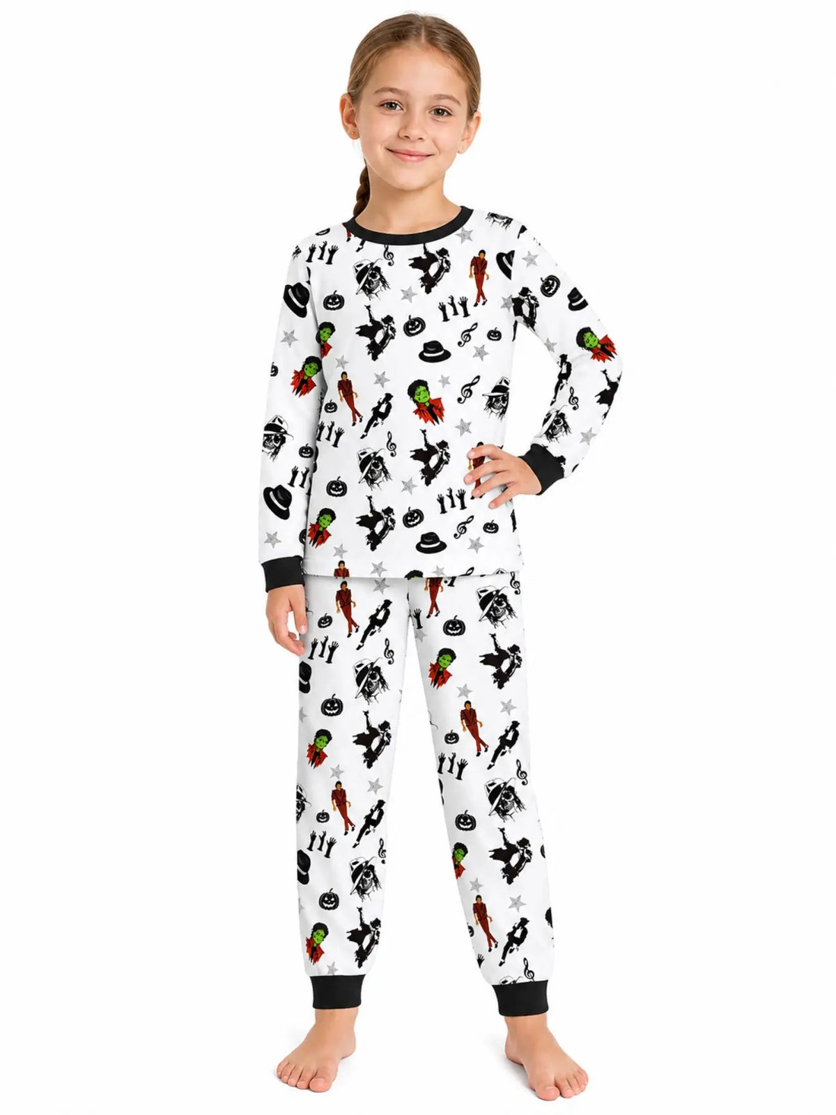 Halloween Kids Print Long Sleeve Pajama Set, Ghost Print Pajamas, Soft Fabric, Fall Winter Sleepwear, Ages 5-14