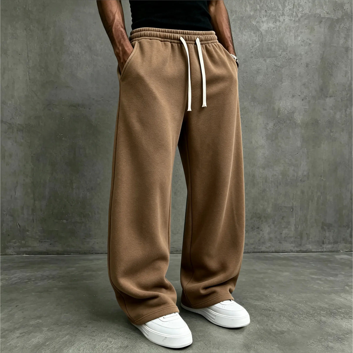 American High Street Knitted Wide Leg Sweatpants for Boys, Trendy Brand, Loose Large Straight Tube, Hanging Feeling, Sports Pants, Drawstring, Elastic Waist, Versatile