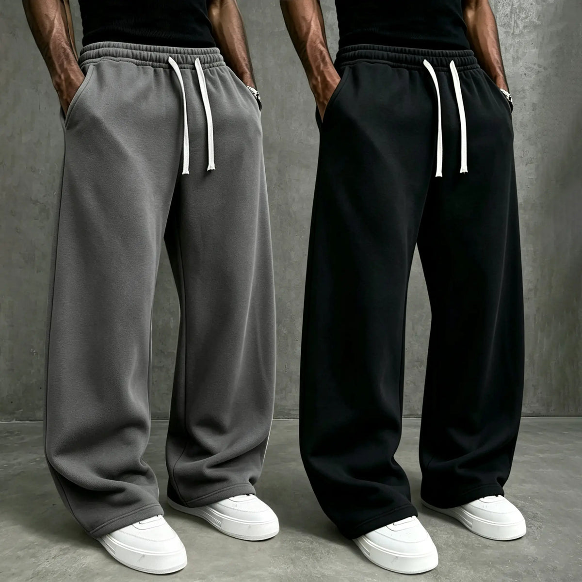 American High Street Knitted Wide Leg Sweatpants for Boys, Trendy Brand, Loose Large Straight Tube, Hanging Feeling, Sports Pants, Drawstring, Elastic Waist, Versatile