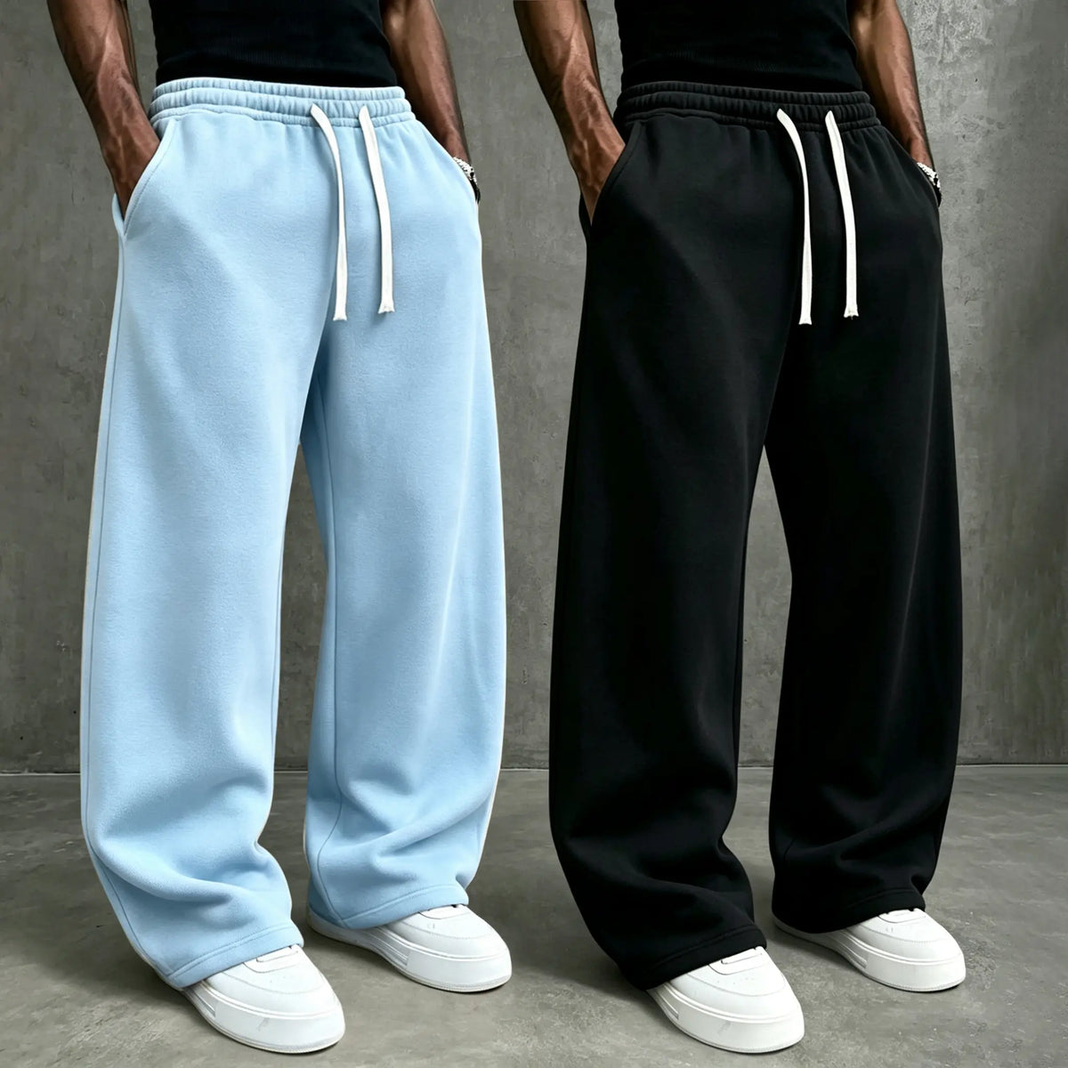 American High Street Knitted Wide Leg Sweatpants for Boys, Trendy Brand, Loose Large Straight Tube, Hanging Feeling, Sports Pants, Drawstring, Elastic Waist, Versatile