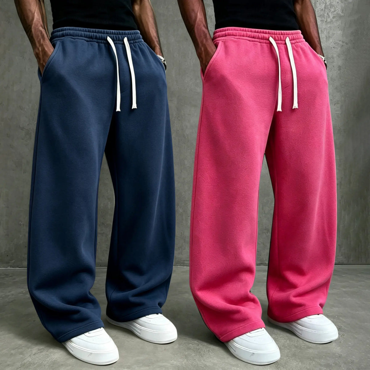 American High Street Knitted Wide Leg Sweatpants for Boys, Trendy Brand, Loose Large Straight Tube, Hanging Feeling, Sports Pants, Drawstring, Elastic Waist, Versatile