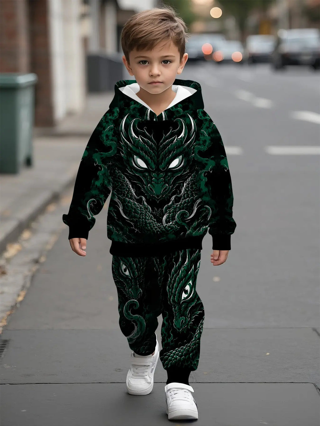 Full-Print Hooded Sweatshirt Matching Set, Spider Web Mask Digital Print, Casual Comfy Daily Outfit, Trendy Versatile Gift for Kids Boys, Graphic Print Set
