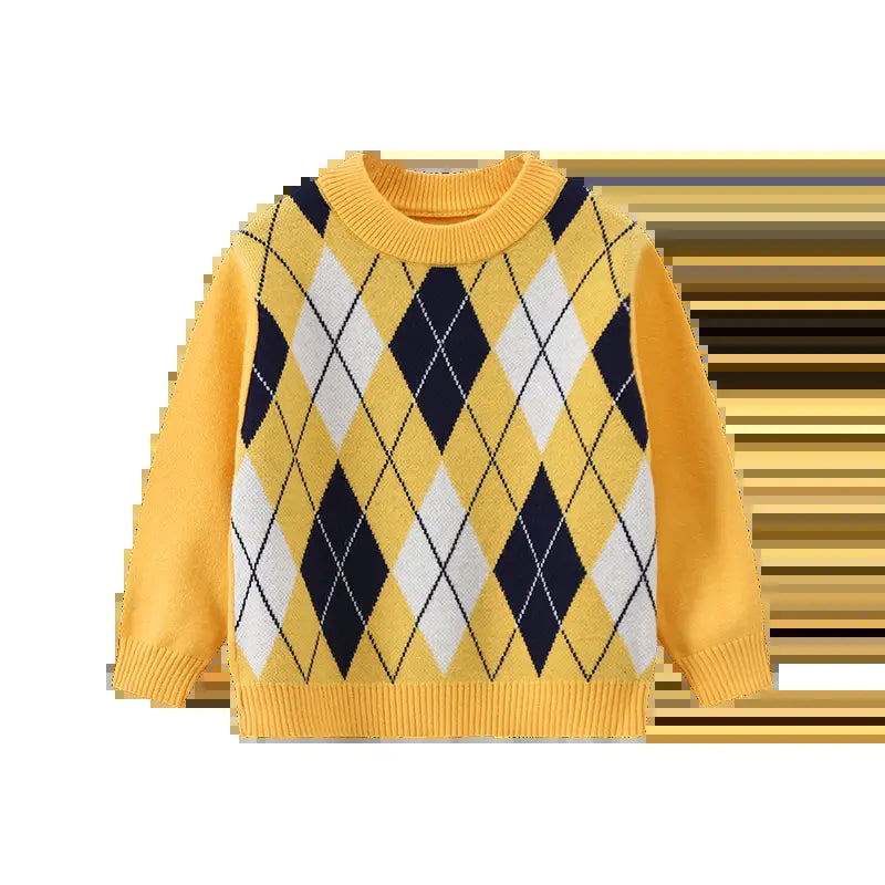 #Sohochic Boys' 3-Piece Classic Crew Neck Long-Sleeve Warm Knitted Top Set - Festive Preppy Diamond-Pattern Autumn Winter Clothing for 3-4 Years Old Kids