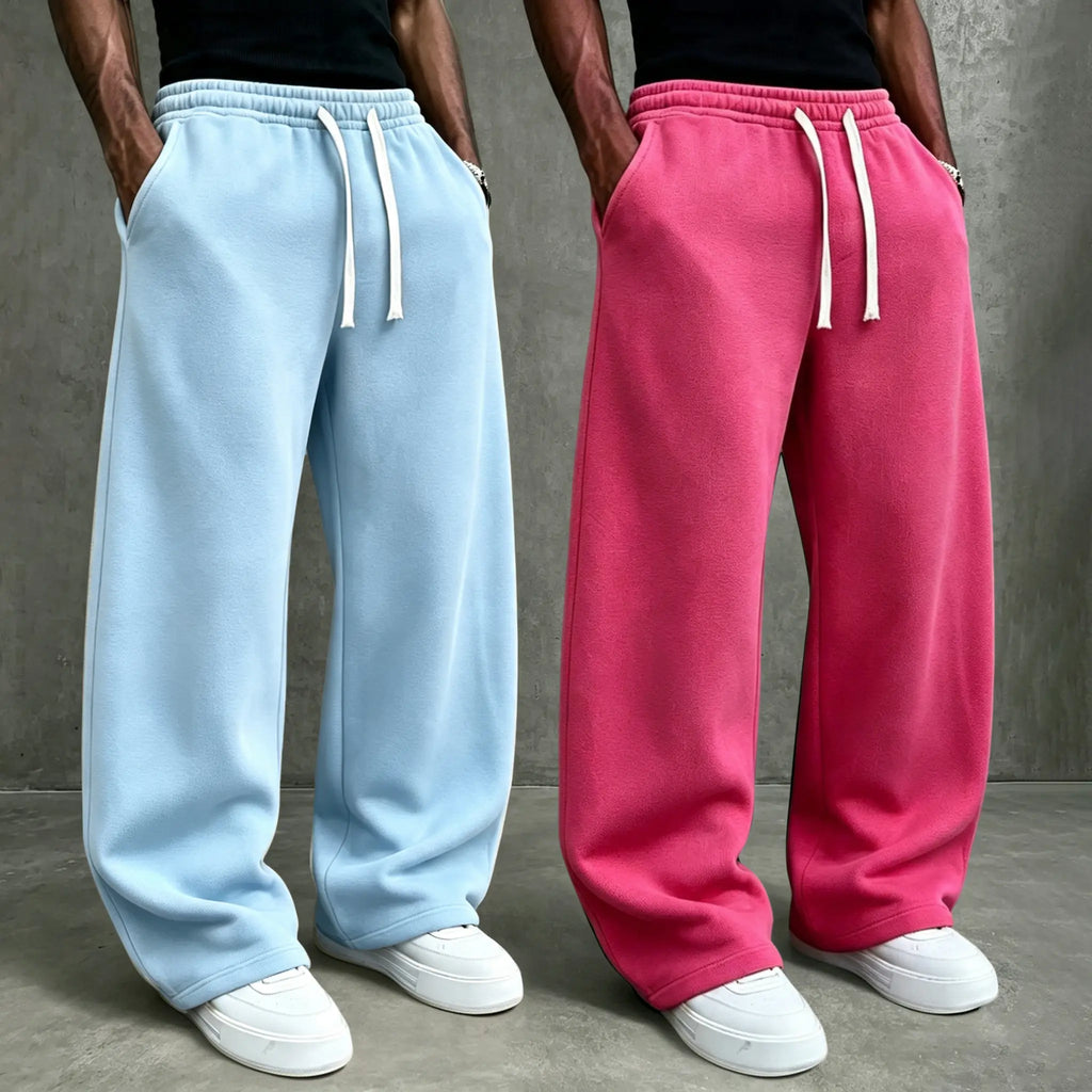 American High Street Knitted Wide Leg Sweatpants for Boys, Trendy Brand, Loose Large Straight Tube, Hanging Feeling, Sports Pants, Drawstring, Elastic Waist, Versatile