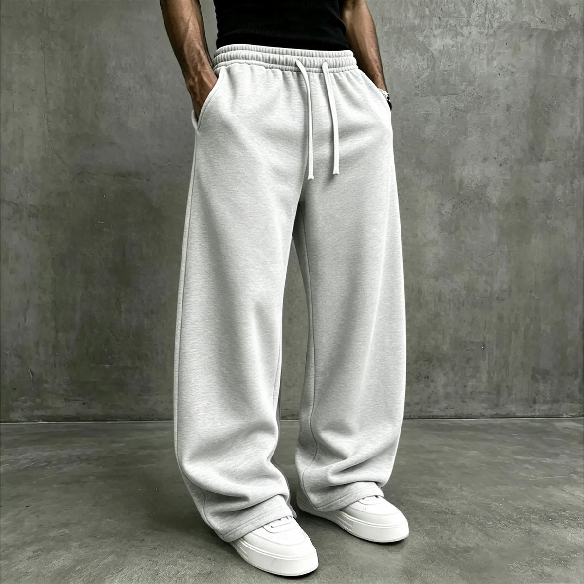 American High Street Knitted Wide Leg Sweatpants for Boys, Trendy Brand, Loose Large Straight Tube, Hanging Feeling, Sports Pants, Drawstring, Elastic Waist, Versatile