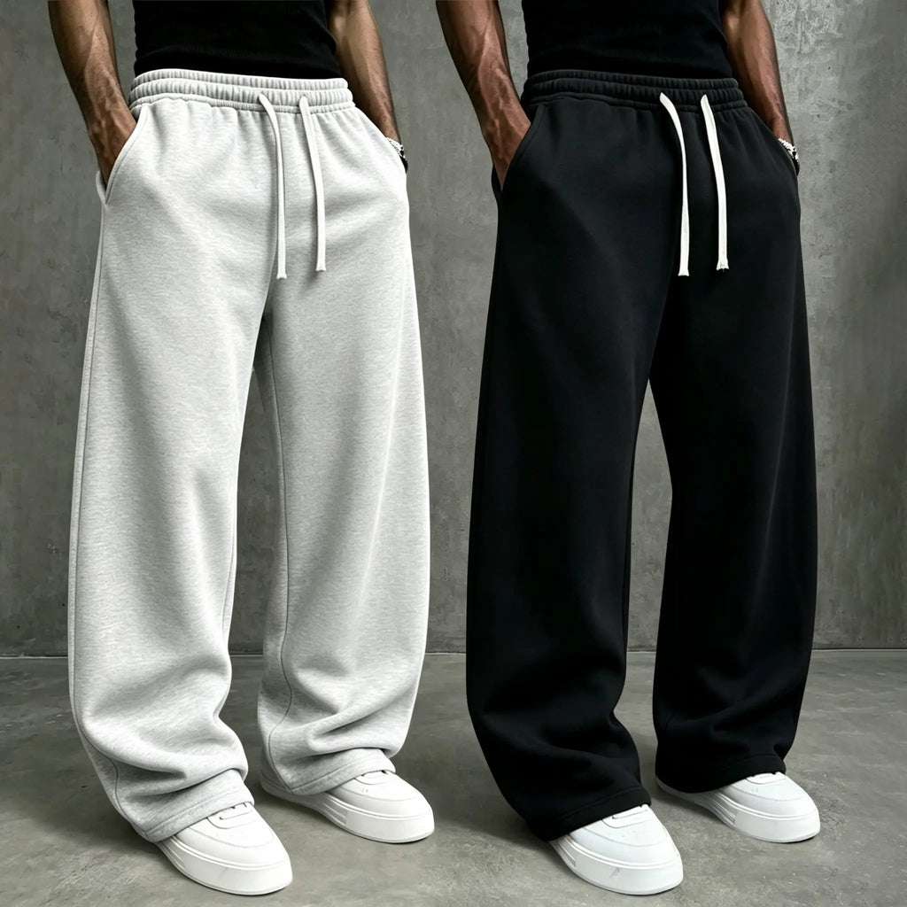 American High Street Knitted Wide Leg Sweatpants for Boys, Trendy Brand, Loose Large Straight Tube, Hanging Feeling, Sports Pants, Drawstring, Elastic Waist, Versatile