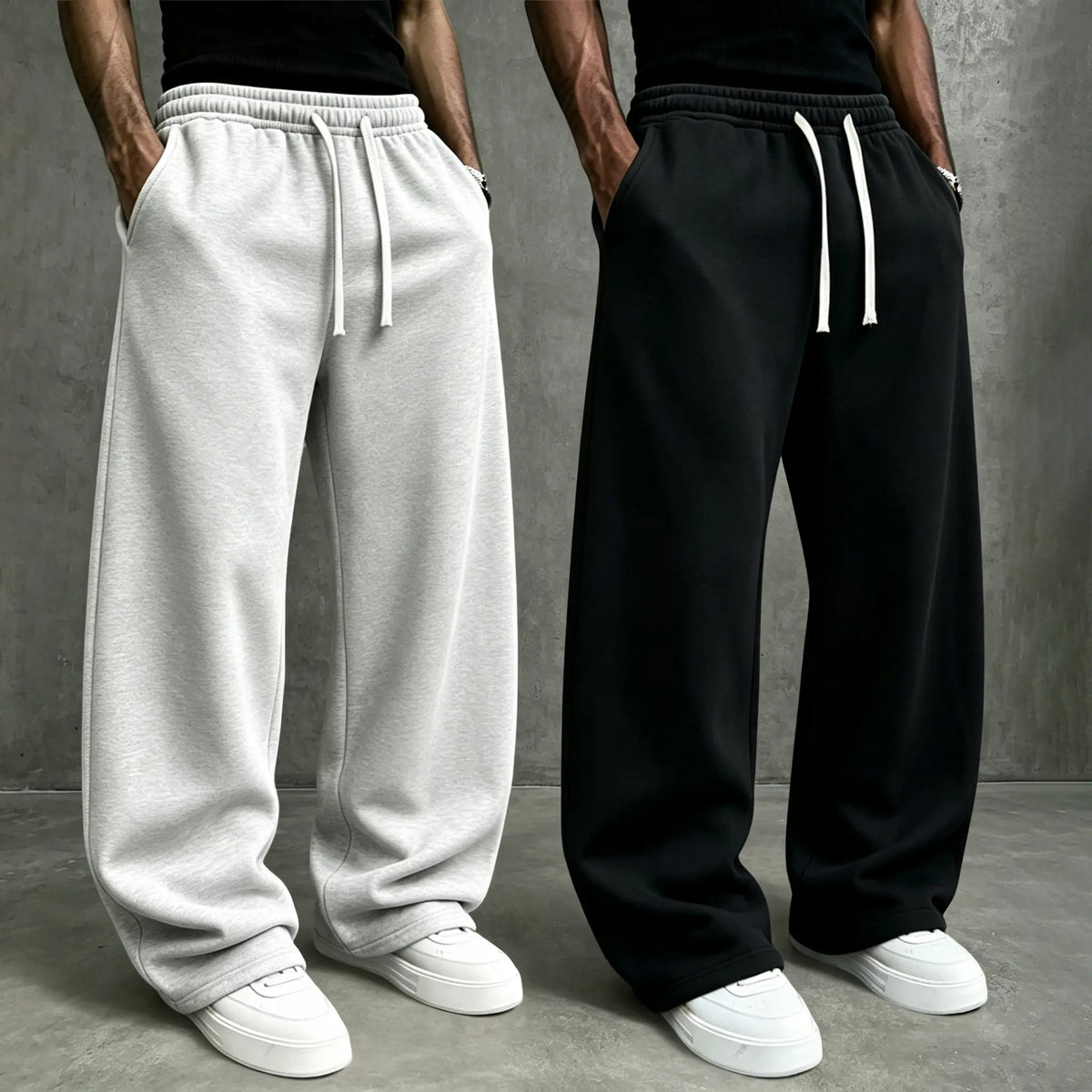 American High Street Knitted Wide Leg Sweatpants for Boys, Trendy Brand, Loose Large Straight Tube, Hanging Feeling, Sports Pants, Drawstring, Elastic Waist, Versatile