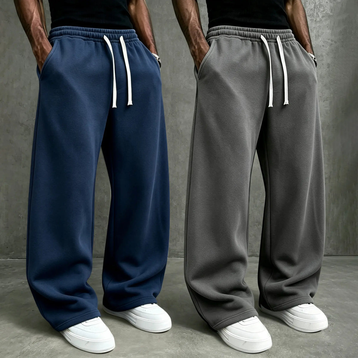 American High Street Knitted Wide Leg Sweatpants for Boys, Trendy Brand, Loose Large Straight Tube, Hanging Feeling, Sports Pants, Drawstring, Elastic Waist, Versatile