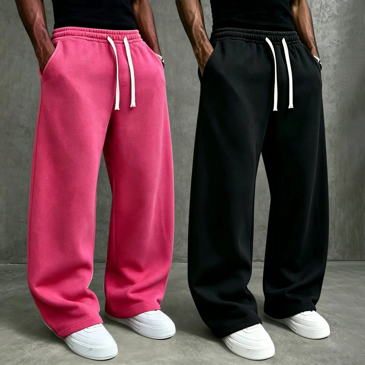 American High Street Knitted Wide Leg Sweatpants for Boys, Trendy Brand, Loose Large Straight Tube, Hanging Feeling, Sports Pants, Drawstring, Elastic Waist, Versatile