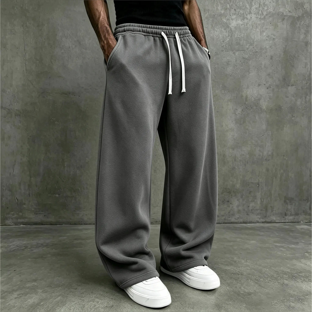 American High Street Knitted Wide Leg Sweatpants for Boys, Trendy Brand, Loose Large Straight Tube, Hanging Feeling, Sports Pants, Drawstring, Elastic Waist, Versatile