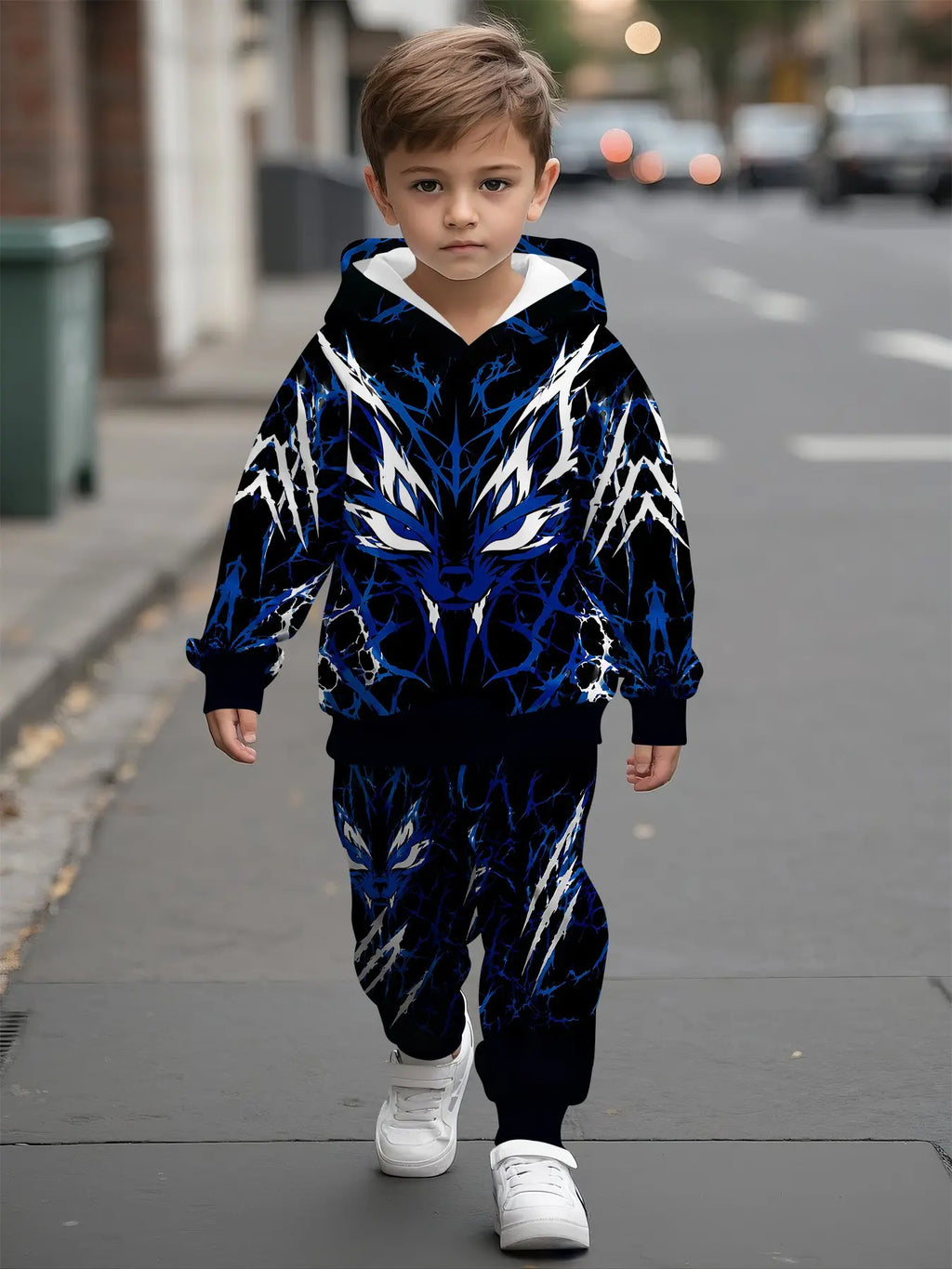 Full-Print Hooded Sweatshirt Matching Set, Spider Web Mask Digital Print, Casual Comfy Daily Outfit, Trendy Versatile Gift for Kids Boys, Graphic Print Set