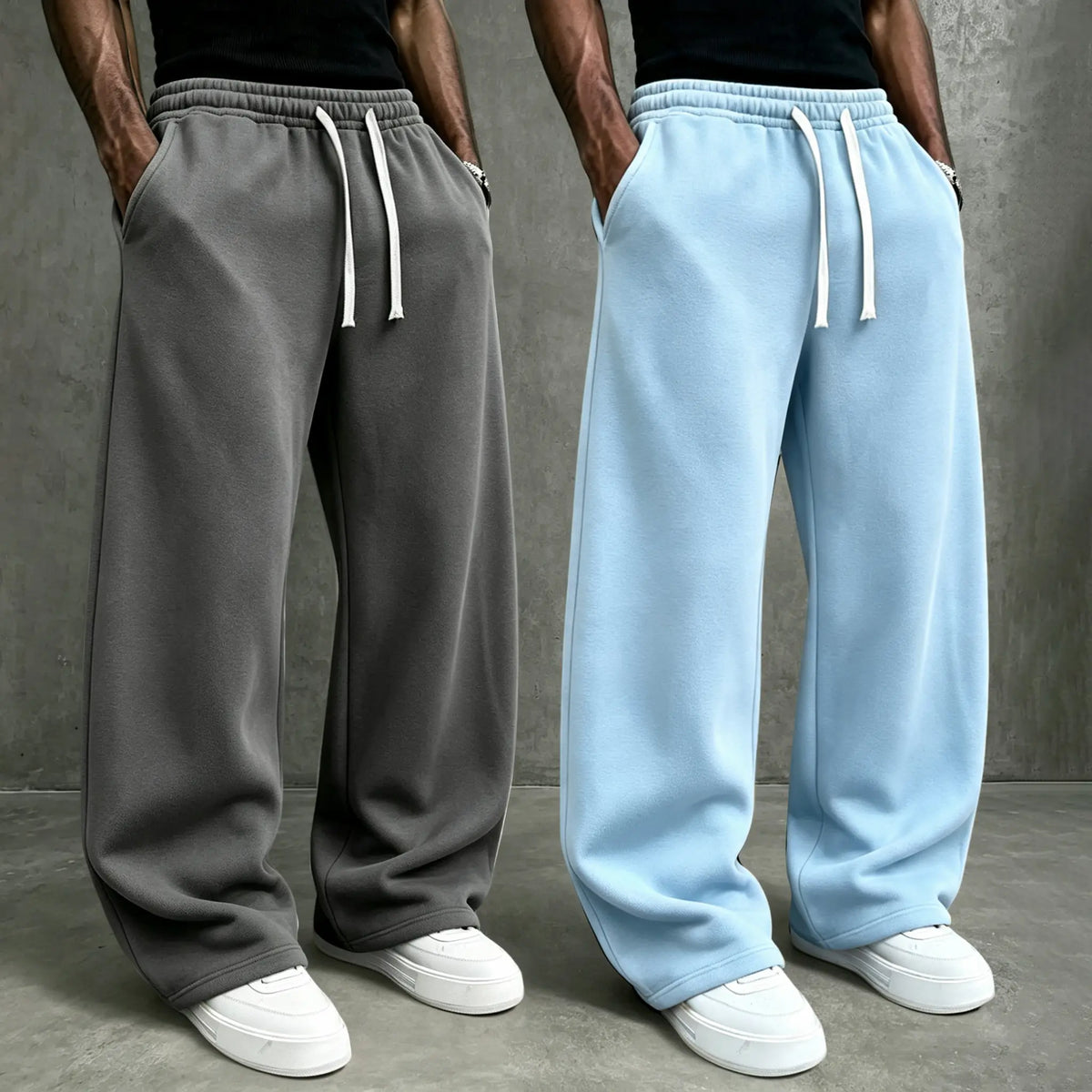 American High Street Knitted Wide Leg Sweatpants for Boys, Trendy Brand, Loose Large Straight Tube, Hanging Feeling, Sports Pants, Drawstring, Elastic Waist, Versatile