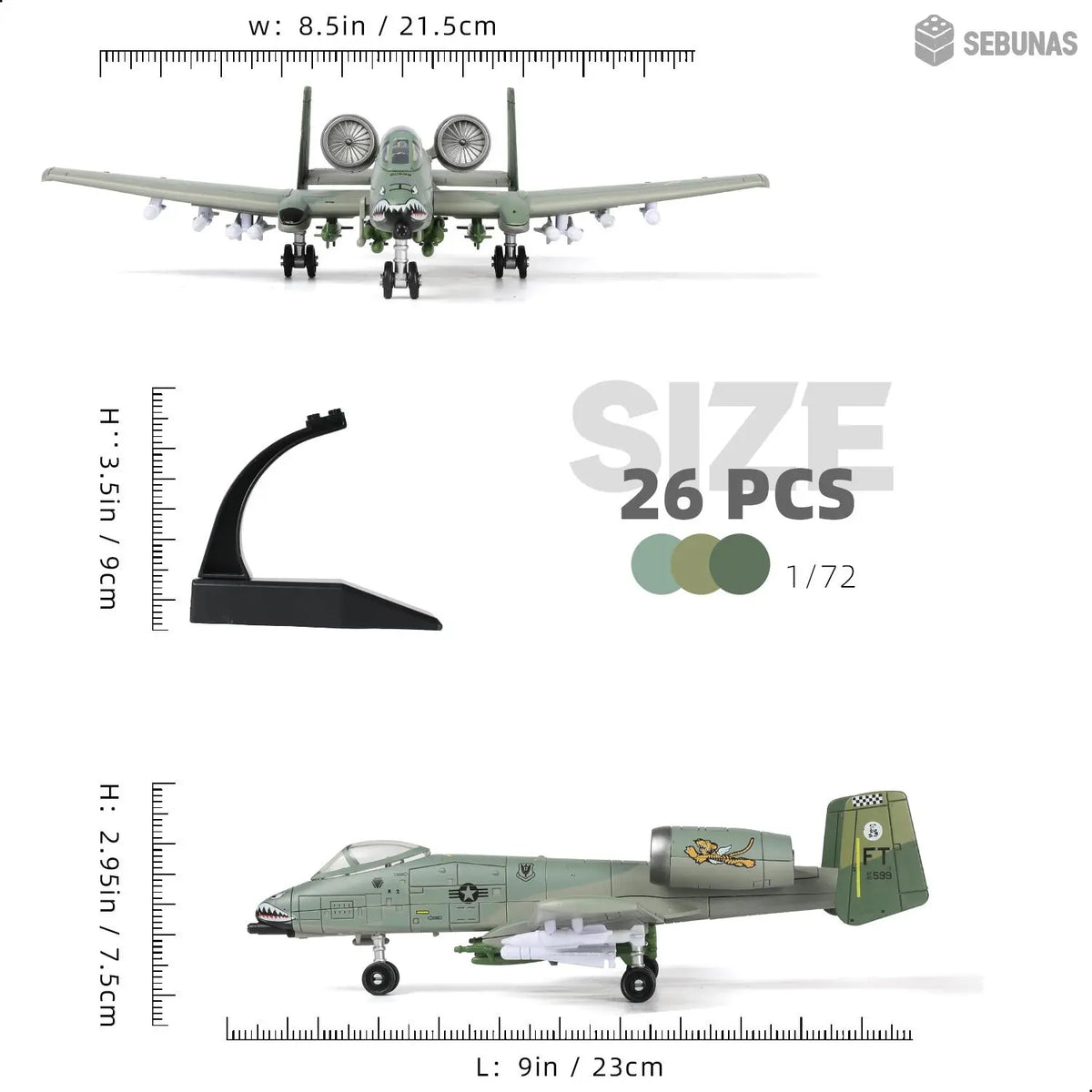 1/72 Scale USAF A-10 Thunderbolt II Warthog Military Plastic Assembly Model Kit - 43-Piece, Highly Detailed, Accurate Paint Scheme, Panel Line Realism, Collector-Grade Look, Battlefield Legend Aviation Building Toy Gift for Kids